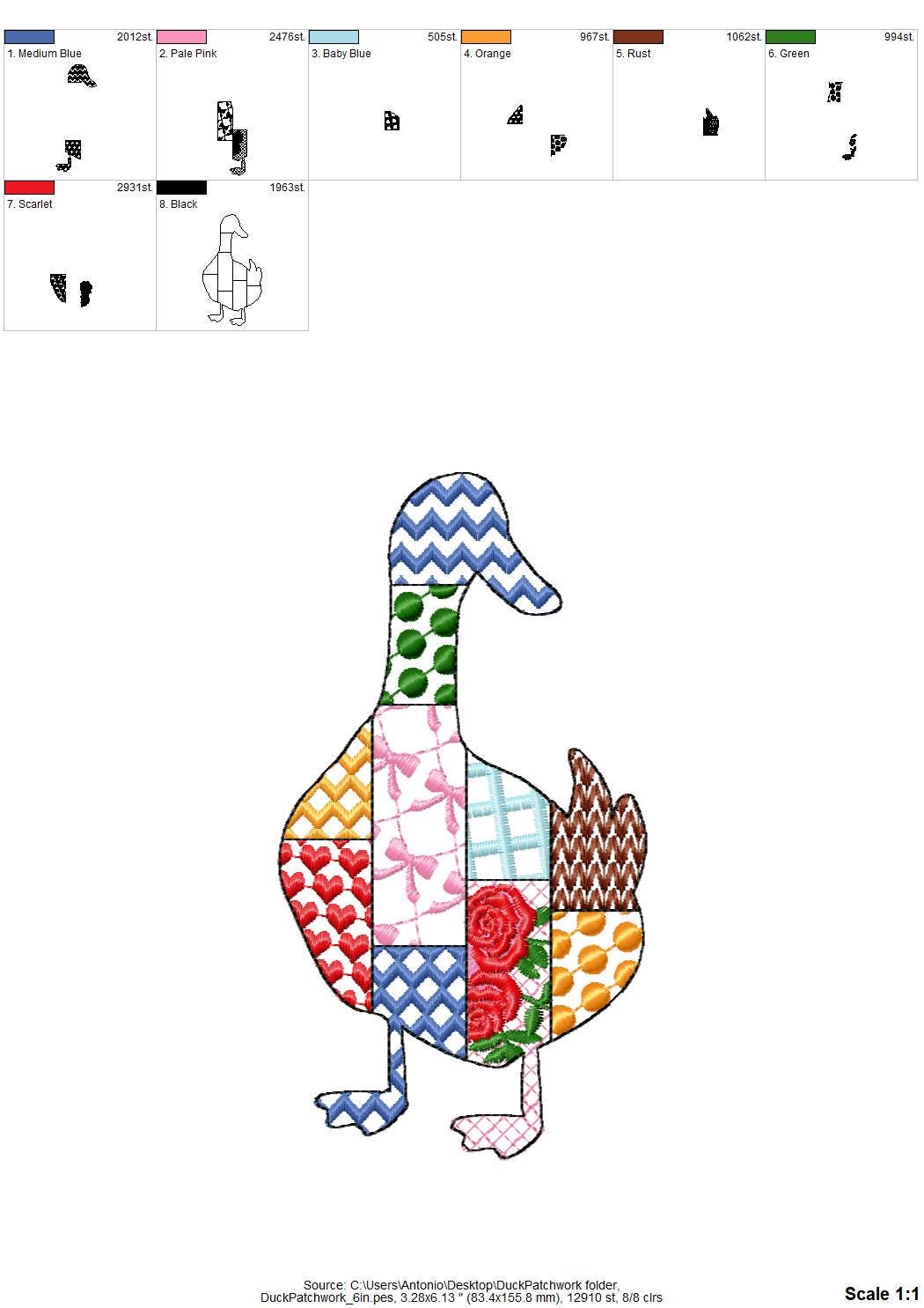 Patchwork Duck Farm bird animal patterned Duck silhouette outline