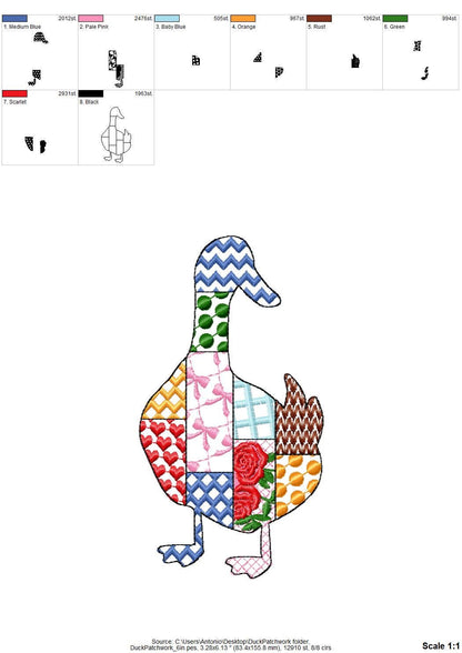 Patchwork Duck Farm bird animal patterned Duck silhouette outline