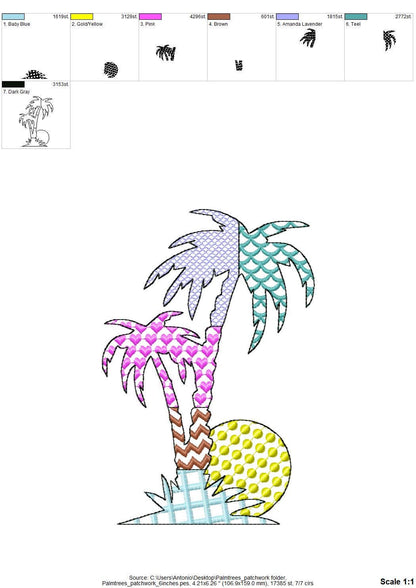 Patchwork Palm Tree silhouette outline patterned Palm summer beach