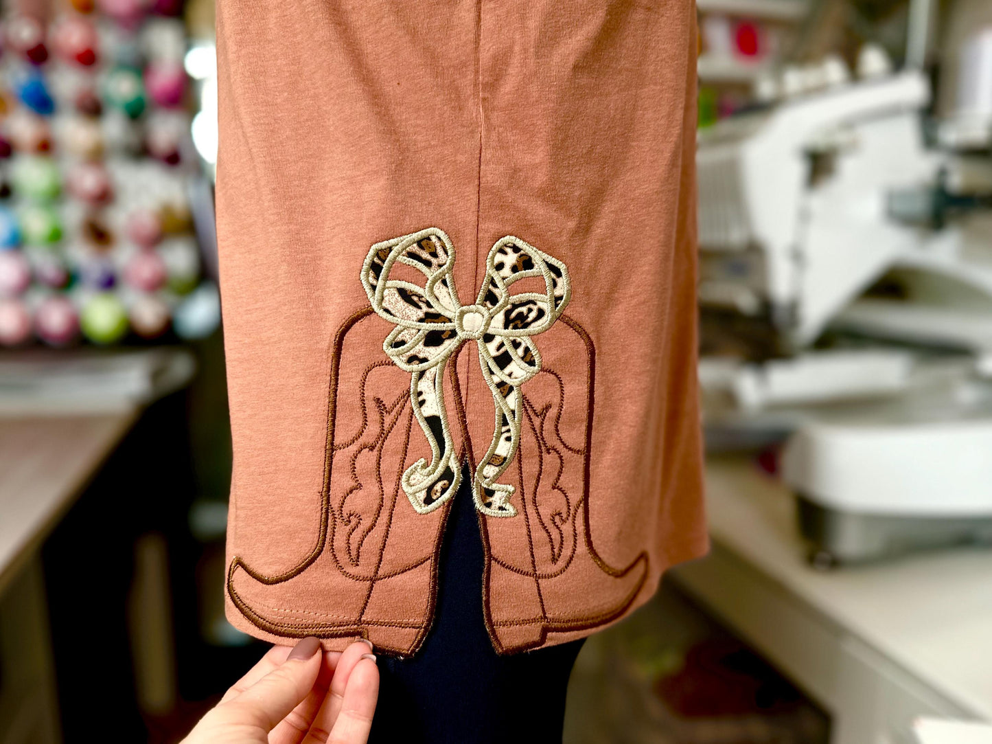 Cowboy Cowgirl Boots and Bow Applique