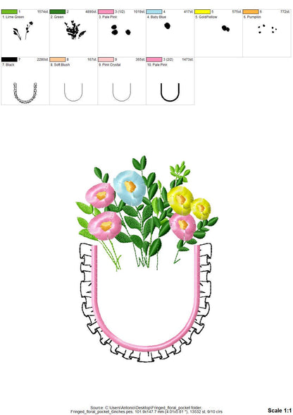 Genuine Ruffle Pocket with Fringed Flowers