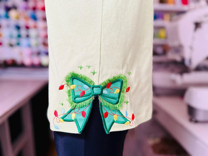 Fringed Bow and Christmas Lights