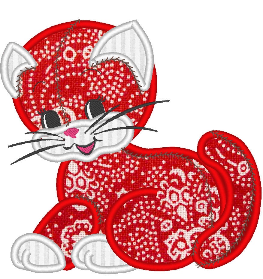 Quilt Raggedy edge applique kitty cat and puppy toy applique machine