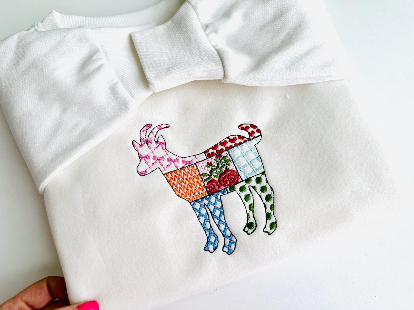 Patchwork Goat Farm animal patterned Goat silhouette outline machine