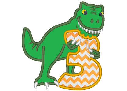 T-Rex Birthday Number Three Applique