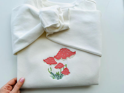 Cross stitch Mushroom woodland forest Amanita Fly Mushroom machine