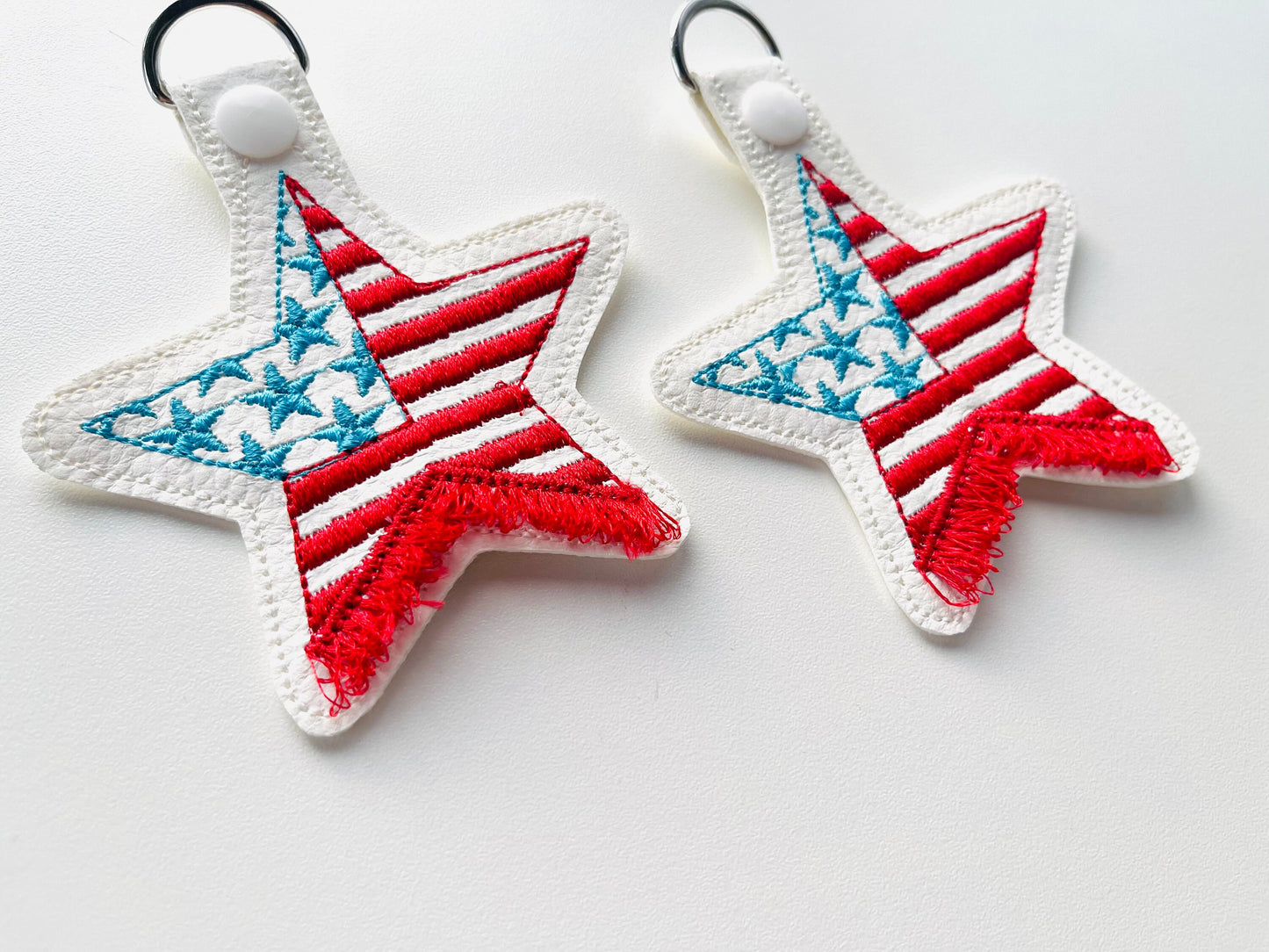 Patriotic 4th July American flag Fringed key fob snap tab ITH in the
