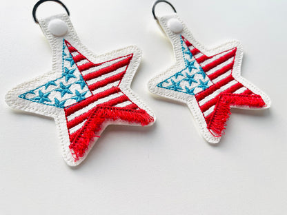 Patriotic 4th July American flag Fringed key fob snap tab ITH in the