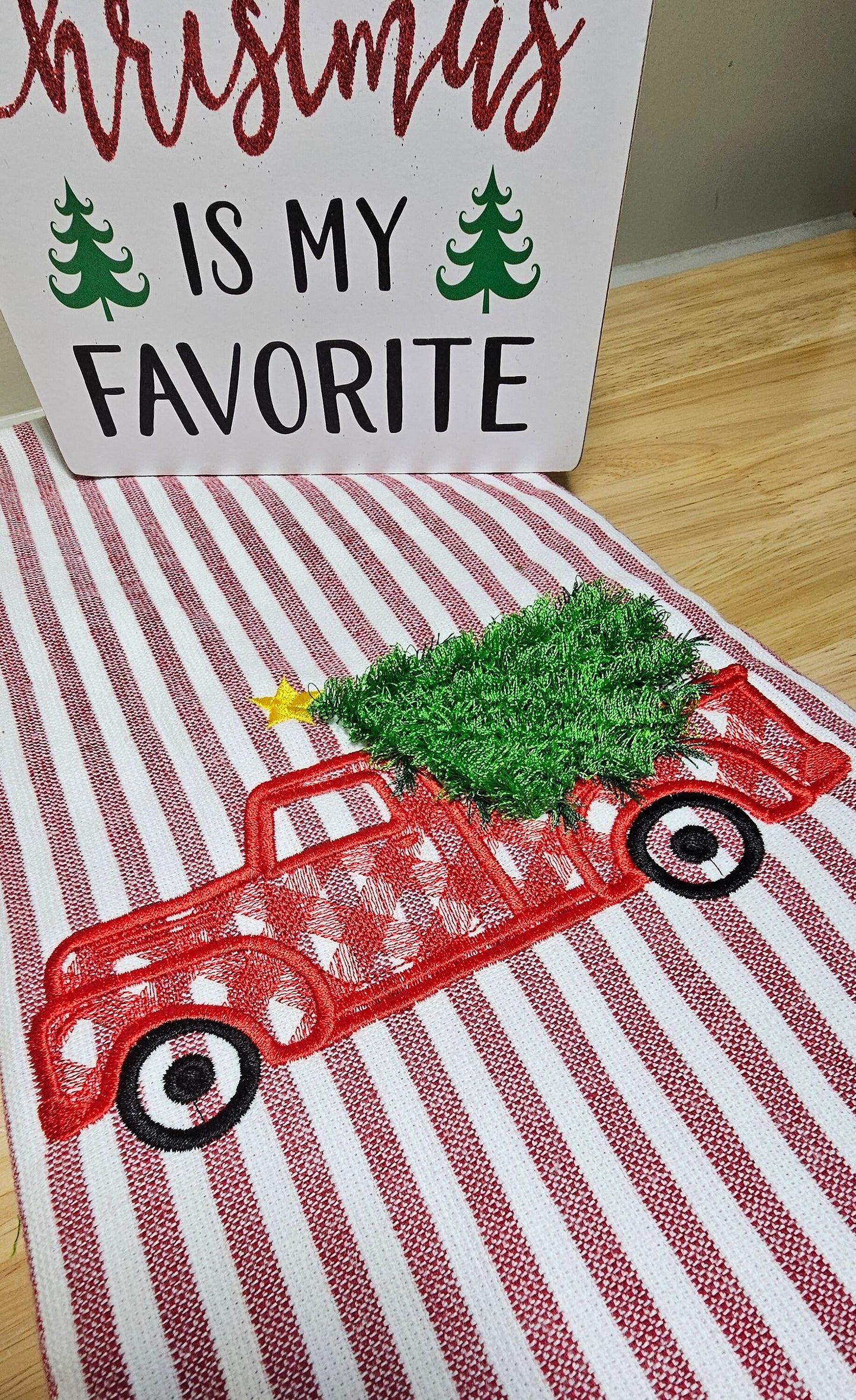 Christmas Gingham Plaid Red Truck