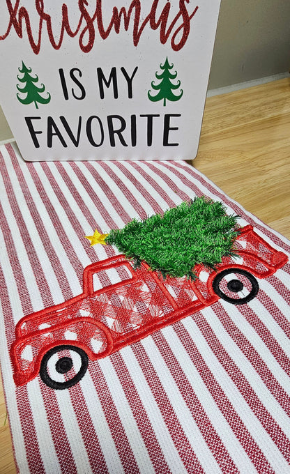 Christmas Gingham Plaid Red Truck