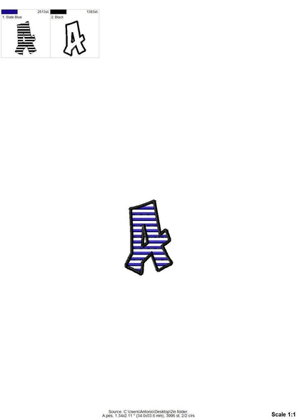 Striped Street Font satin stitch alphabet monogram letters Graffiti