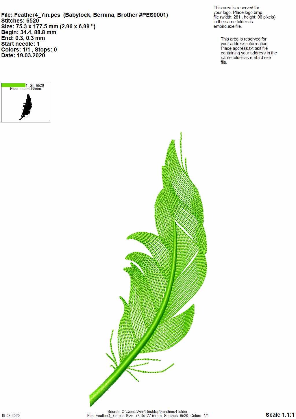 Light Stitch Feather Set of 4 – Single digital embroidery pattern by Artapli