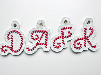 Christmas Candy Cane Monogram Keychain