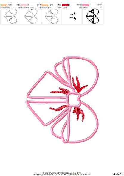 Valentine Heart Split Side Bow Applique