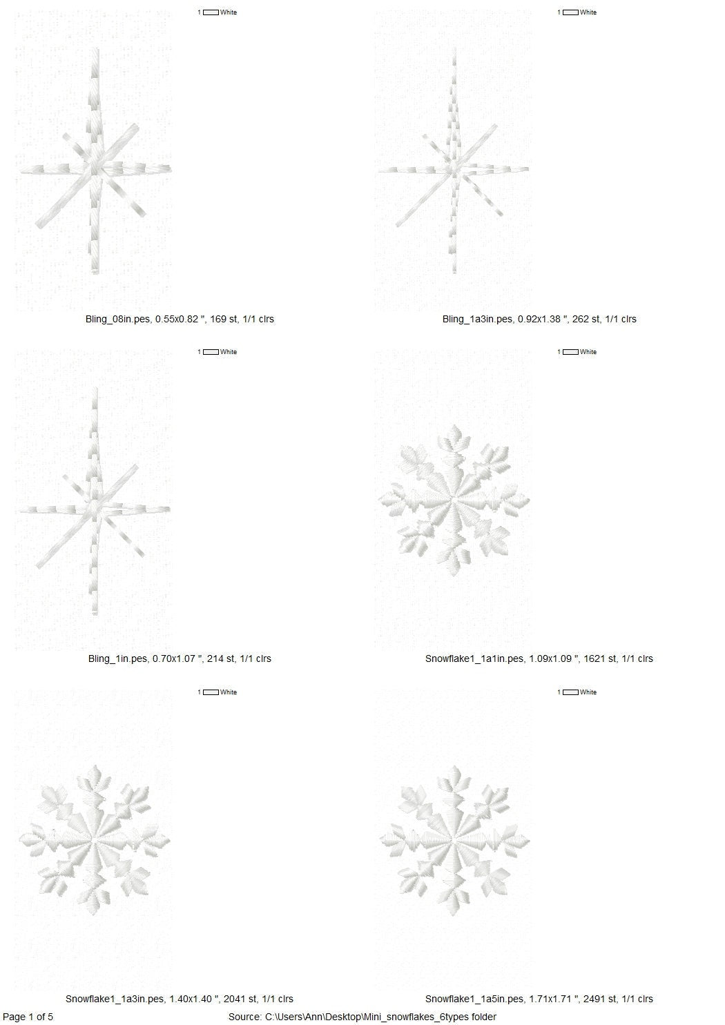 Snowflake Set of 5 and Bling Sparkle