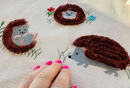 Hedgehog SET of 3 fringed Fluffy chenille wildlife animal machine