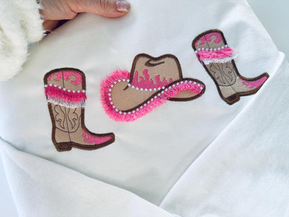 Pretty Cowgirl Cowboy Boots And Hat Applique