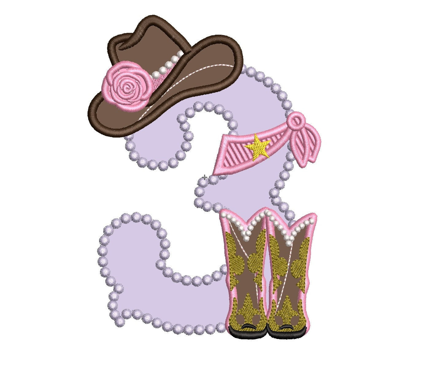 Lady Cowboy Birthday number 3 THREE one number with boots and hat