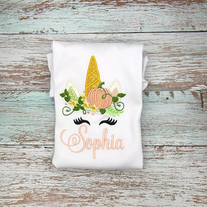 Fall Pumpkin Unicorn Head Applique