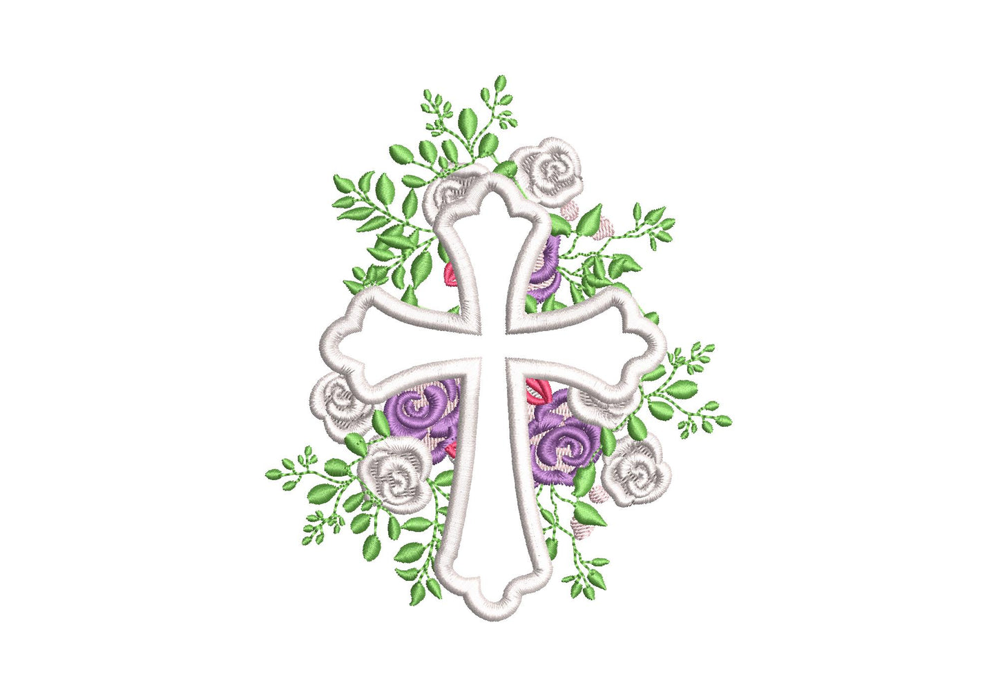 Floral Rose Cross Outline Applique