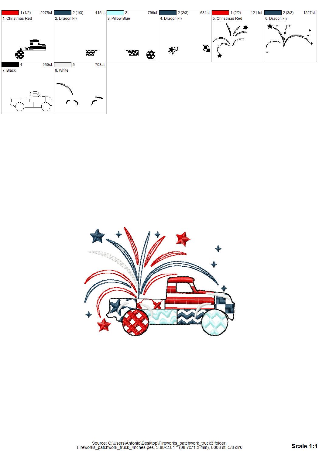 Patriotic Fireworks Patchwork Red Truck