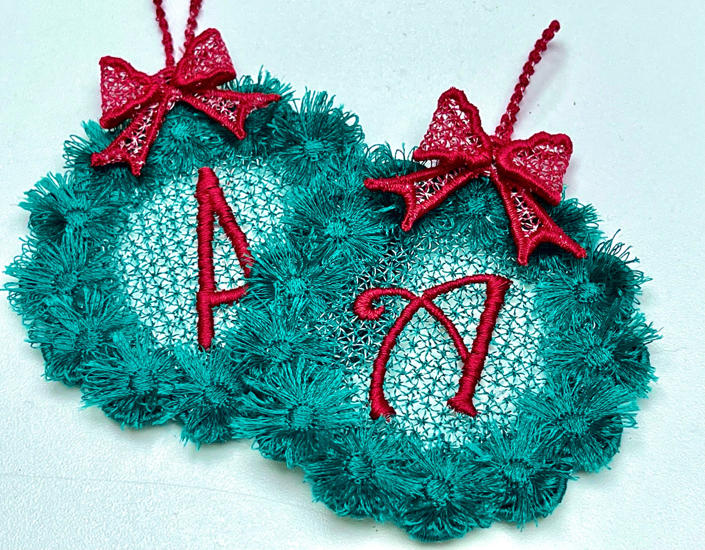 Christmas Fringed Wreath Ornament with Monogram
