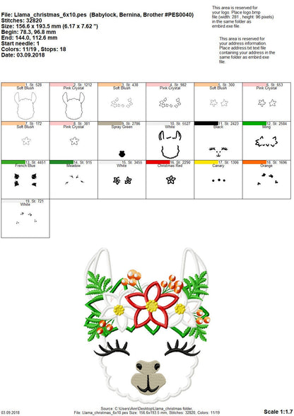 Christmas Pretty eyes llama or alpaca head with shabby chick roses