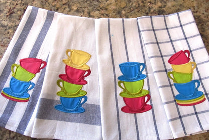 Stacked Teacups Applique Set of 4