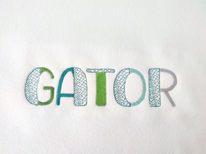 Split Font Crocodile Alligator print and fill stitch Duo font 2 colors