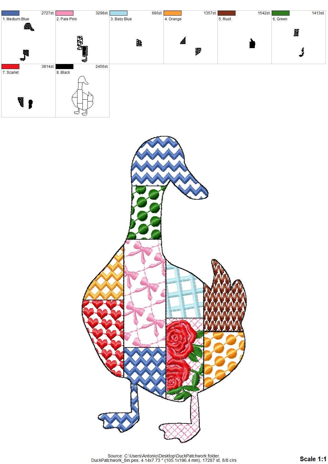 Patchwork Duck Farm bird animal patterned Duck silhouette outline