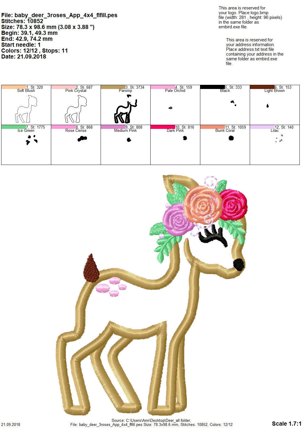 Little Floral Deer Fawn Baby Applique