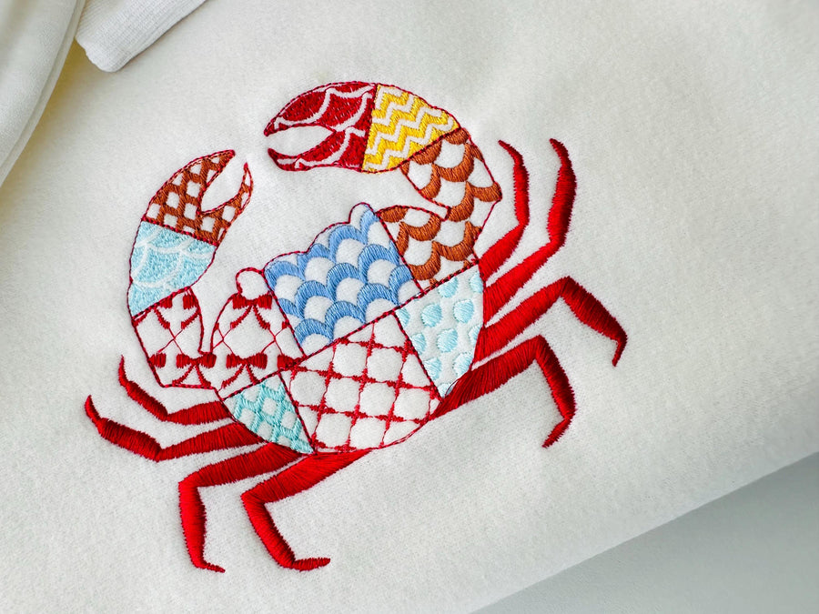 Patchwork Patterned Crab with Pincers