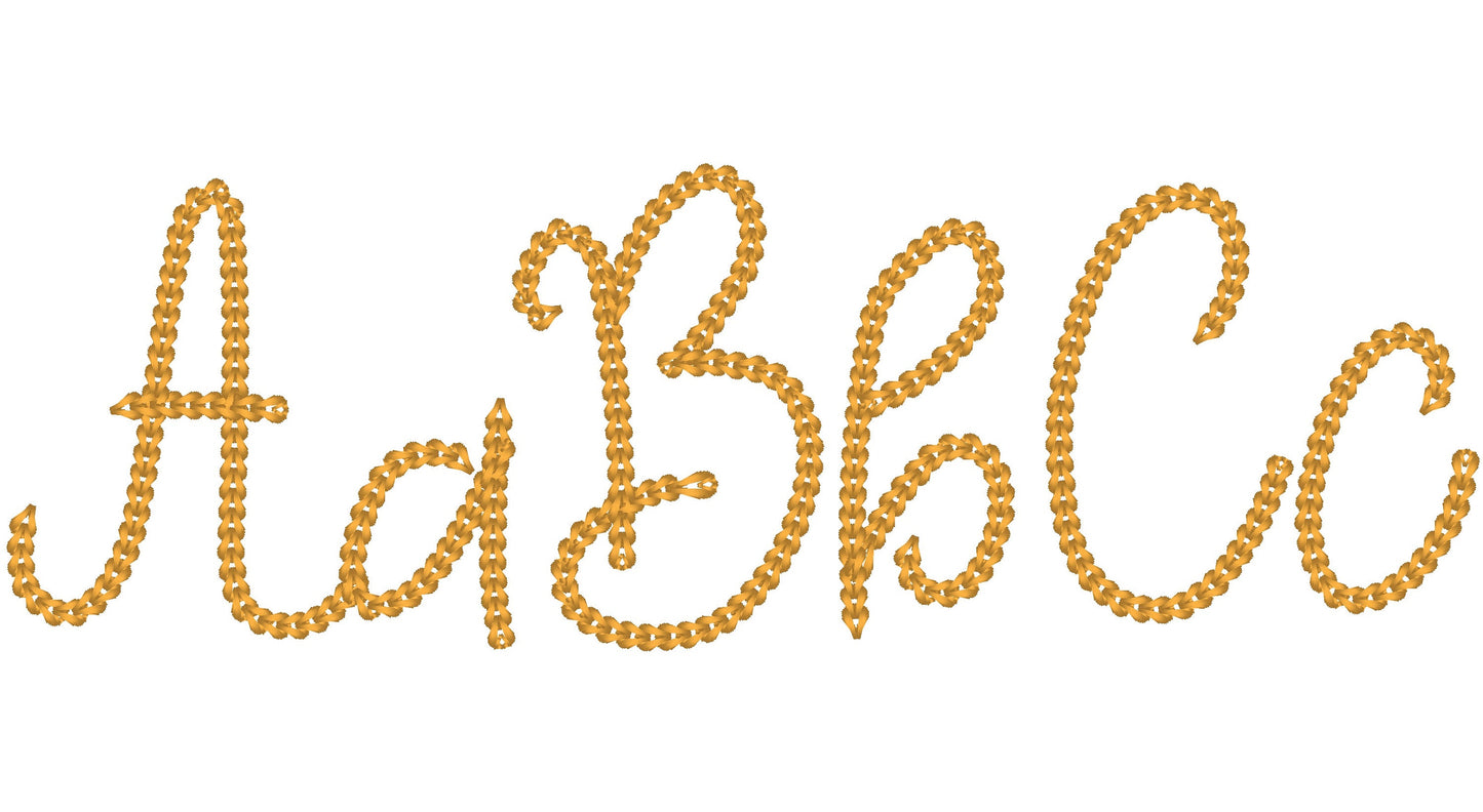 Narrow Bold Authentic Hand Chain stitch FONT machine embroidery designs