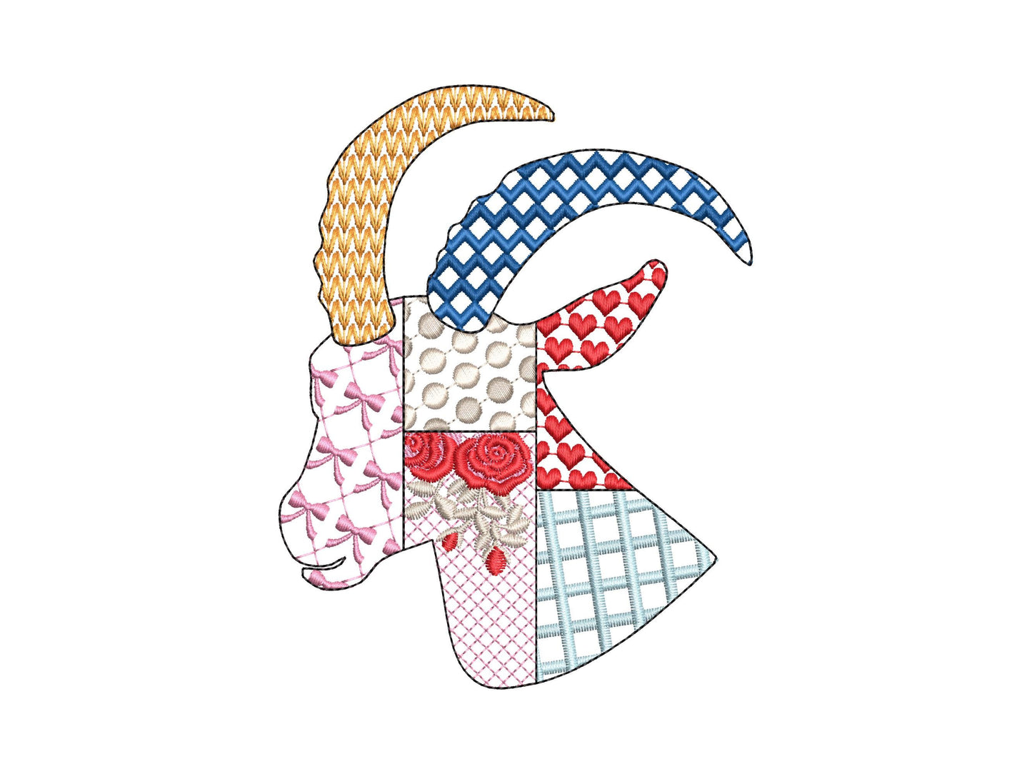 Patchwork Goat face Farm animal patterned Goat head silhouette outline