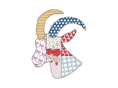Patchwork Goat face Farm animal patterned Goat head silhouette outline