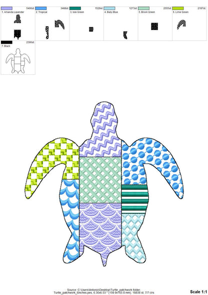 Patchwork Turtle patterned animal fish Tortoise Sea Turtle outline