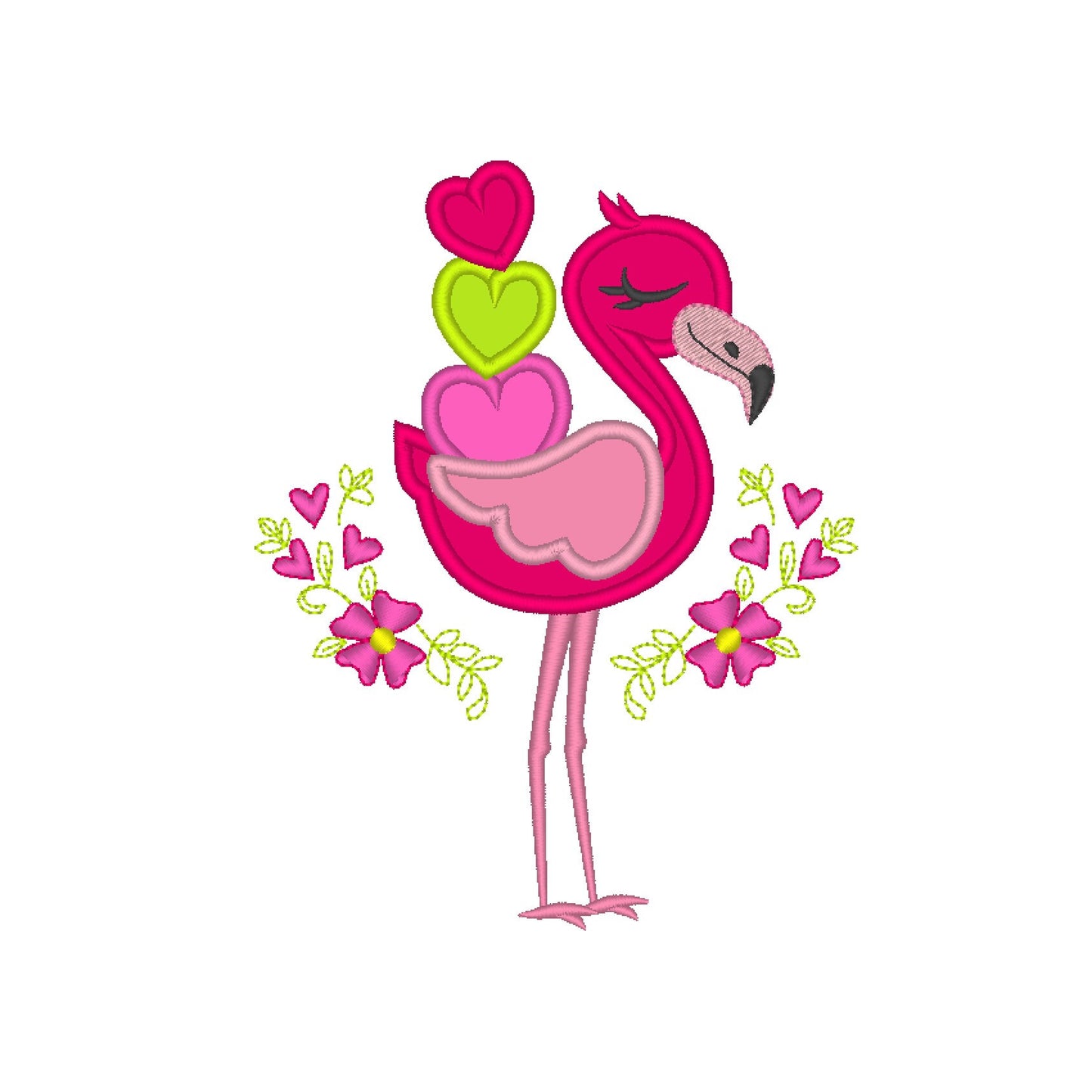 Floral Flamingo with Heart