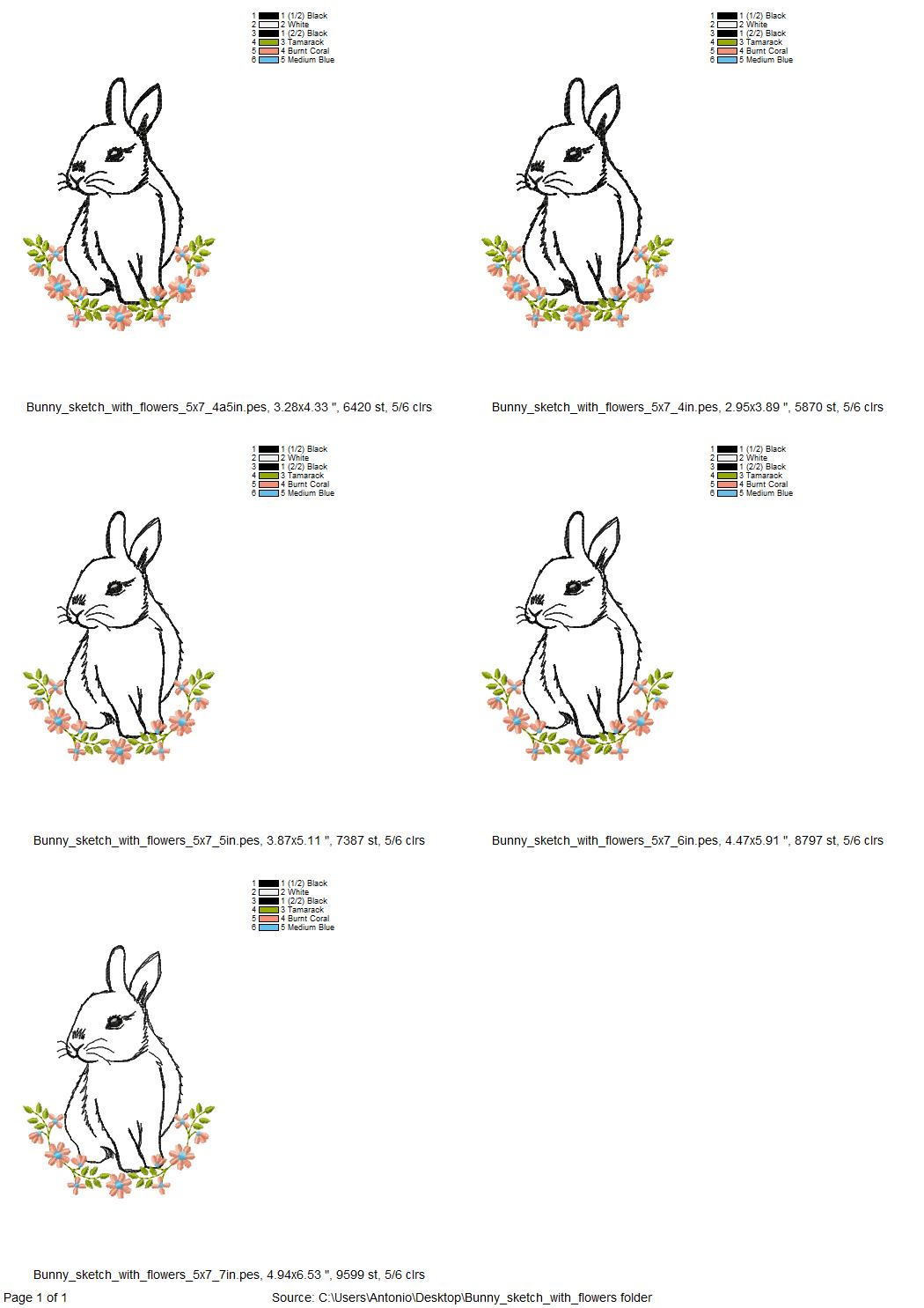 Bunny Outline with Flowers