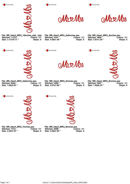 Mr and Mrs with Heart – Sizes 4" 5" 6" 7" 8" 10" BX Digital Font File | Artapli