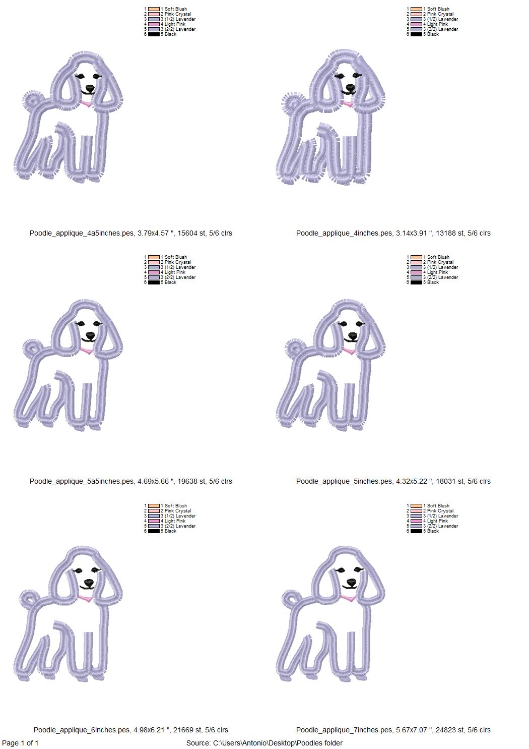 Fringed Poodle Puppy Applique