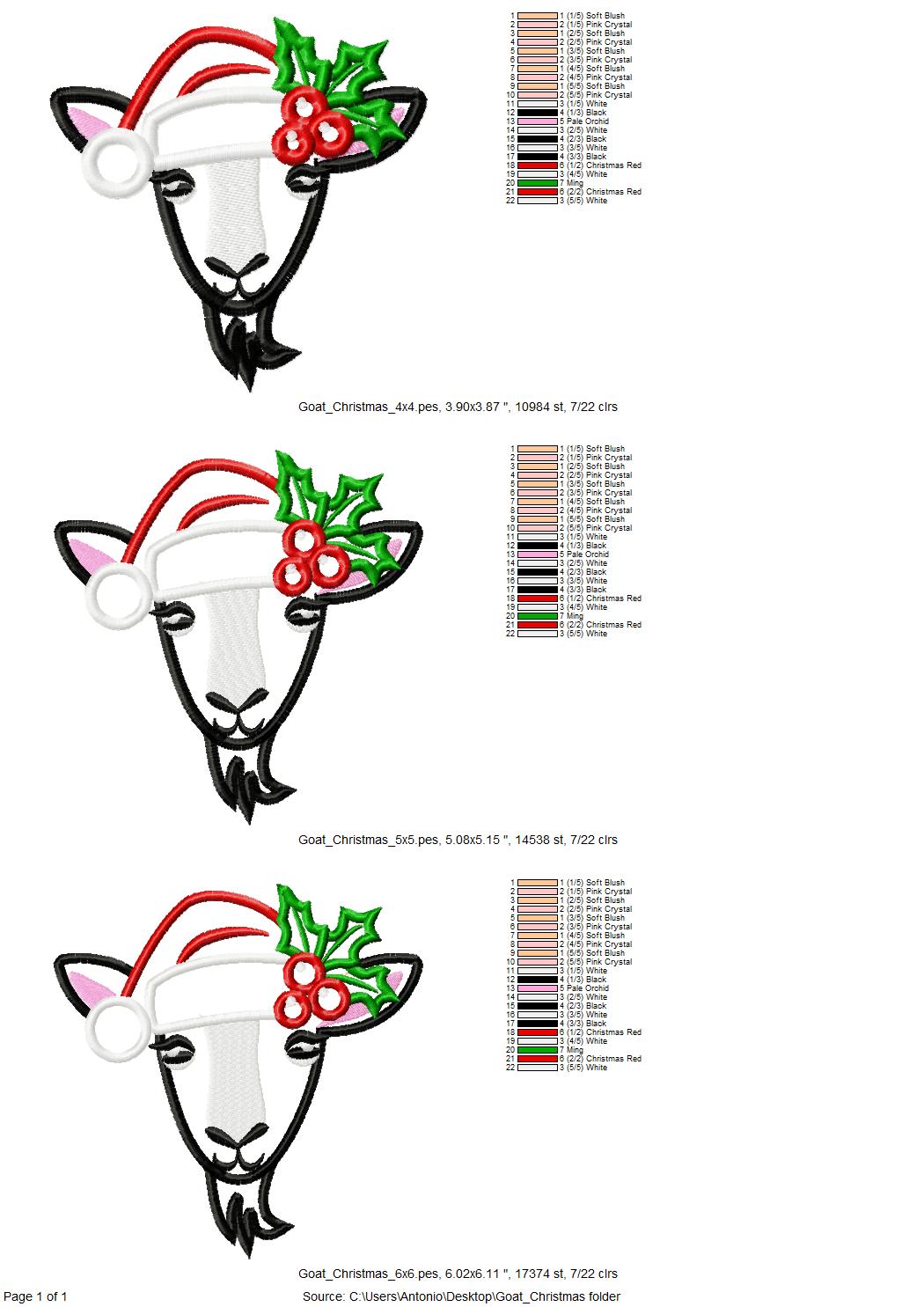 Christmas Goat with Santa Hat and Holly Flower