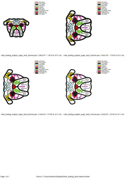 Bulldog Sugar Skull Applique