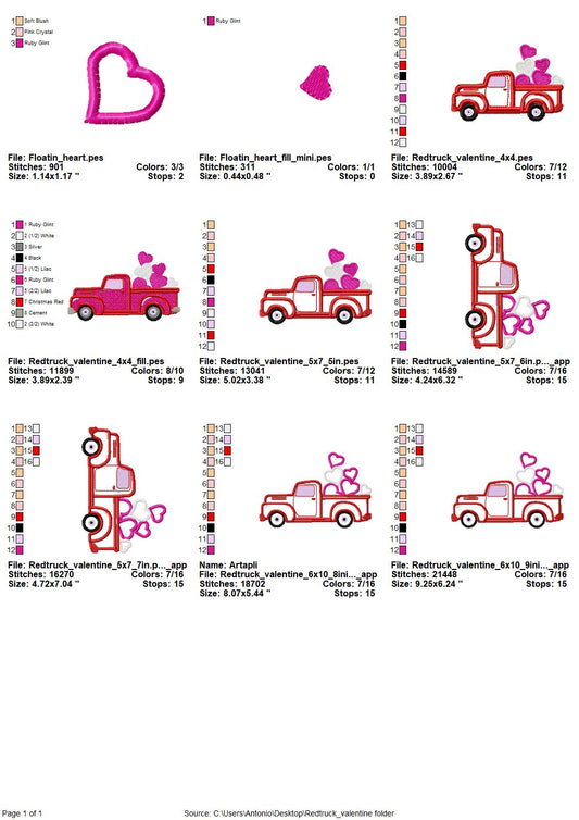 Red Truck with Hearts