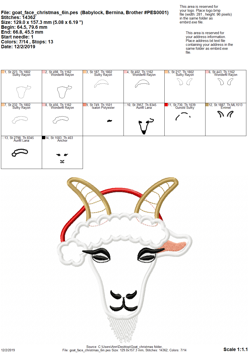 Christmas Goat Santa Applique