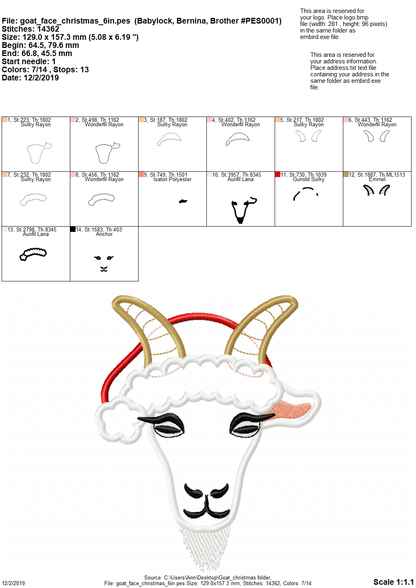 Christmas Goat Santa Applique