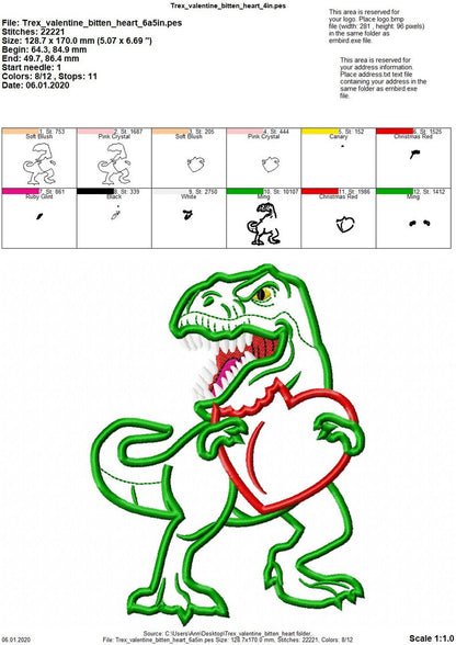 T-Rex Biting Heart Applique