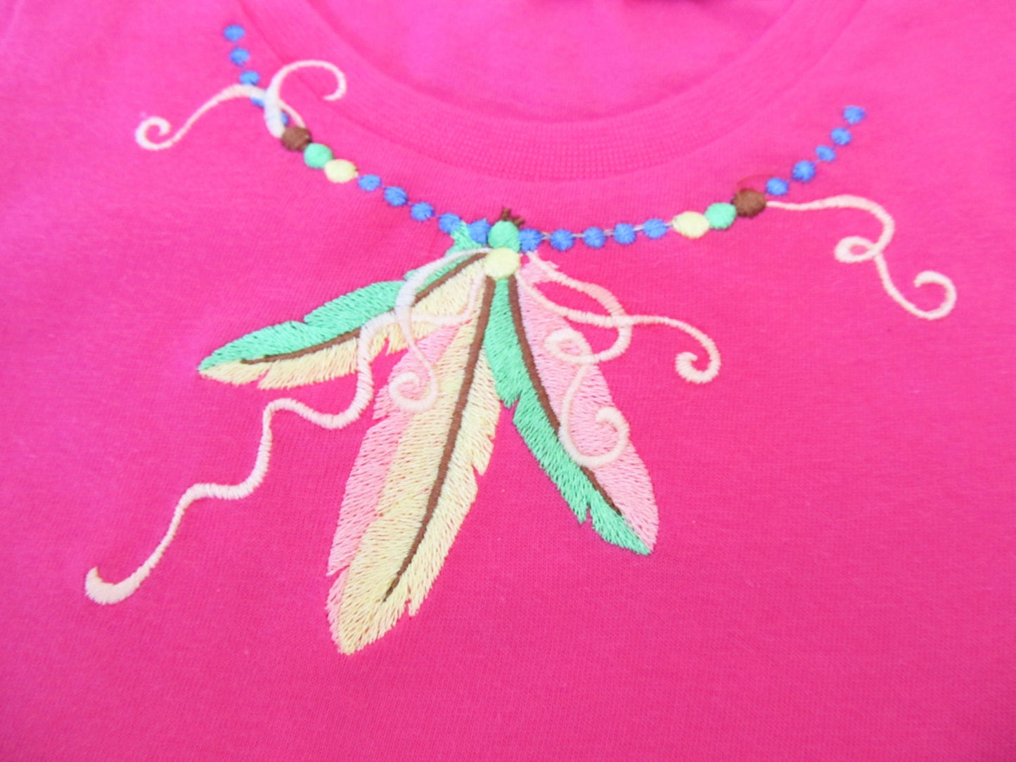 Girls Feather Neckline – Sizes 4" 5" 6" 7" Digital Embroidery File | Artapli