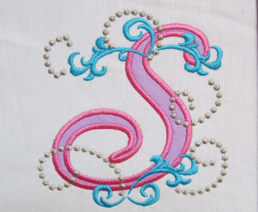 Curl Swirl Monogram Font girly alphabet Applique machine embroidery designs