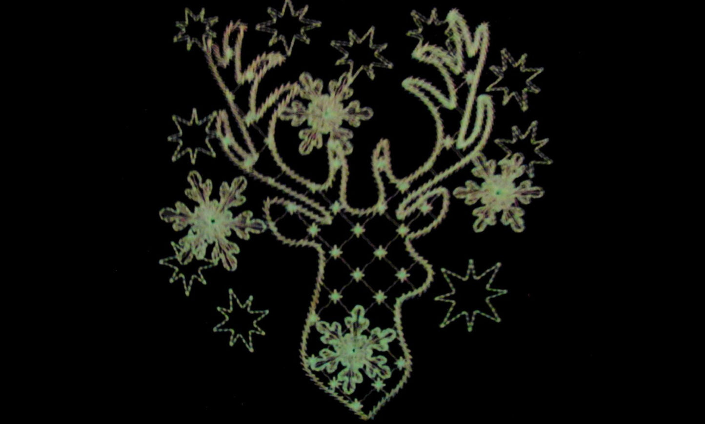 Frozen snowflake Deer Glow in the dark special thread machine embroidery designs deer silhouette outline buck head antlers