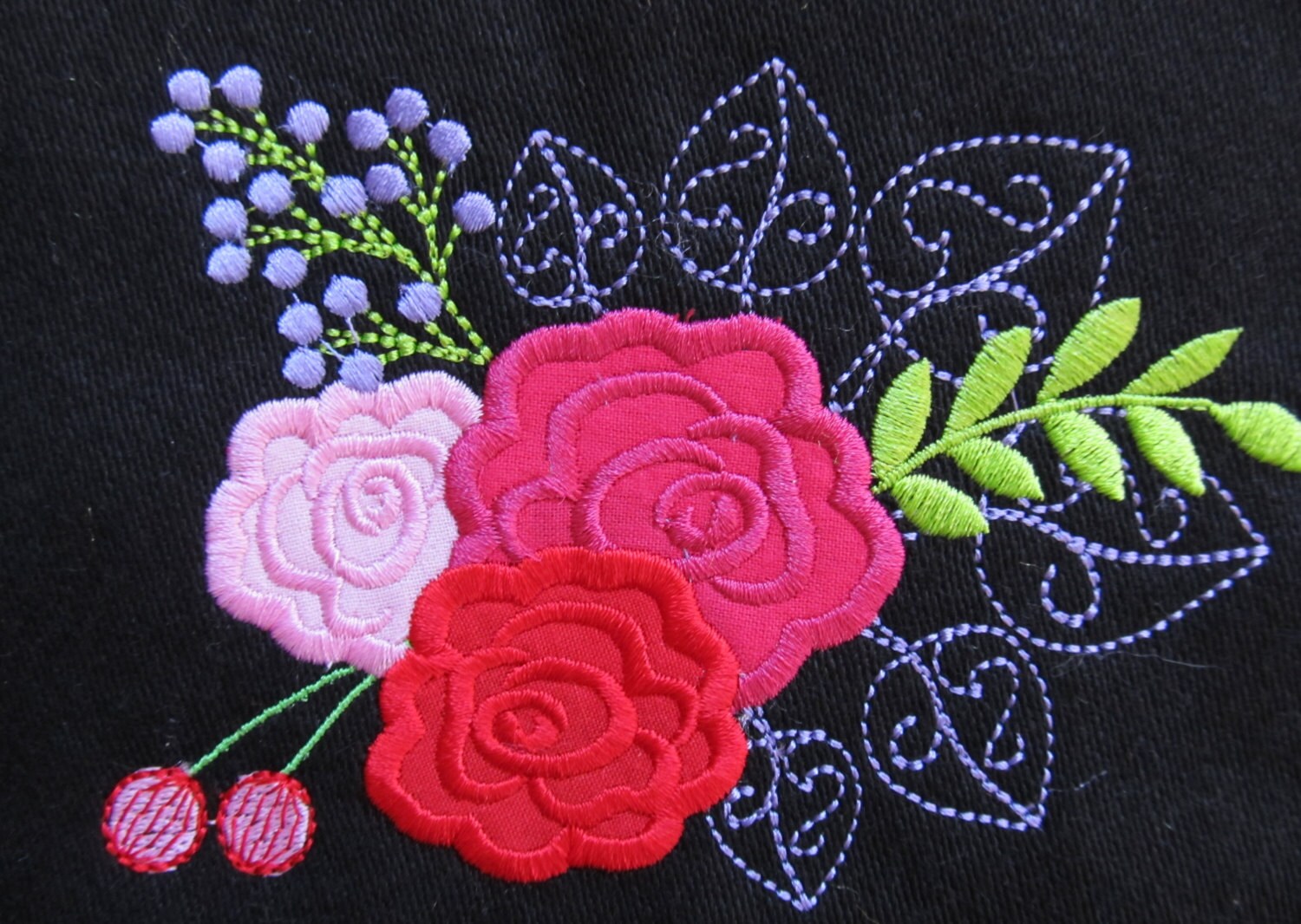 Shabby Chic Floral bouquet Flower and leaf rose applique machine embroidery designs